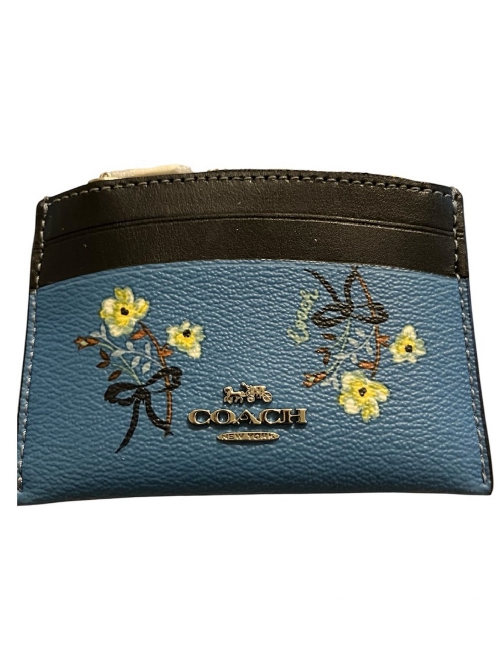 Coach Blue Floral Bow Print Card Case / Card Wallet NWT